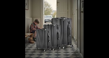 Kofferset 3-delig Harde Koffers - ADFBL - Trolley Set (S/M/L) Zwart - Inclusief Handbagage Koffer - 4 Dubbele 360 Graden Wielen - Lichtgewicht Reiskoffers met TSA-Slot - Hardcase met Versterkte Hoeken - Geribbeld Design - Voor Vakantie & Zakenreis