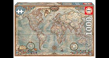 Educa Puzzel Wereldkaart - 1000 stukjes - Miniatuur puzzel van 46x30 cm