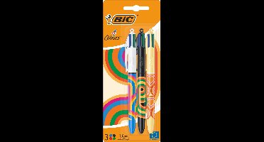 BIC 4 Kleuren Retro Vibes Balpen - Pen met 4 Kleuren - Medium Punt 1,0 mm - 3 Stuks