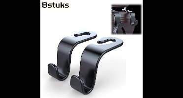 8 stuks - Haken - Autostoelhaken - Draagvermogen 20 kg - Veilig en antislip - Rugleuninghaken - Voor het opbergen van tassen, boodschappen en diverse spullen - Zwart