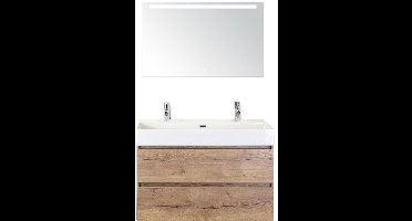 Maxx XL Badmeubelset 100 cm - Natuur Eiken - Wastafel Kube 2 Kraangaten met Sence Spiegel