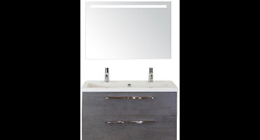 Seville Badmeubelset 100 cm - Beton Antraciet - Wastafel Djazz 2 Kraangaten met Sence Spiegel