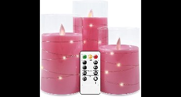 Led Kaarsen Met Afstandsbediening - Bewegende Vlam - Dimbaar -Roze