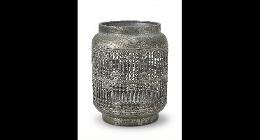 Cosy @ Home Marrakesh Antique Windlicht – Metaal – 15×15×19 cm – Antique Zilver – Oosters Design – Voor Theelicht & Kaars