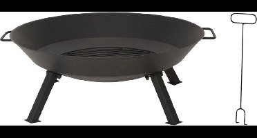 Pro Garden Vuurschaal - Ø76 x 30 cm - Zwart - MET pook