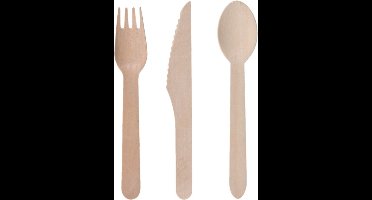 Houten wegwerp party/bbq bestek sets voor 20x personen messen/vorken/lepels van 16 cm