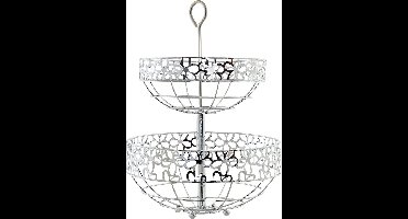 Fruitschaal - zilver - 39 cm - etagere 2-laags - Keukenaccessoires - fruitmanden - Fruitschalen van metaal