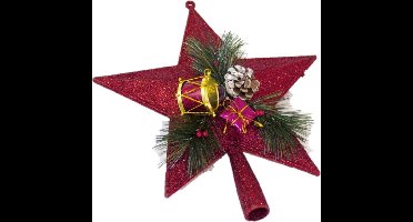 Gerimport Piek kerstboom - ster - rood - kunststof - 21 cm - Kerstpieken - Voor bomen tussen de 120 en 180 cm