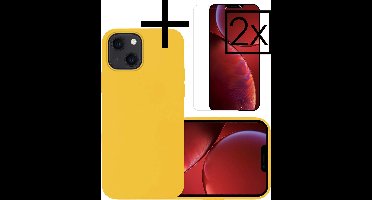 Hoesje - Met 2x Screenprotector - Geschikt voor Apple iPhone 13 Mini - Sterk & Shockproof - Back Cover - Siliconen Case - Telefoon Hoes - Geel