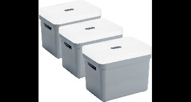 Sunware Opbergboxen met transparante deksel - 3x stuks - kastmanden - blauw/grijs - 18 liter - kunststof - 35 x 25 x 24 cm - Opbergers