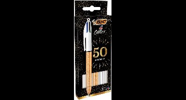 BIC 4 Kleuren Balpennen - Diverse Kleuren Huls - Goudkleurig met ijzig motief en Zilverkleurig - Pak van 3 stuks - Medium Punt 1 mm
