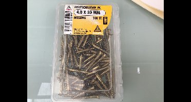 Deltafix. HOUT SCHROEVEN PK 4.0 x 30 MM. lang.  MESSING 100 Stuks koper schroef.