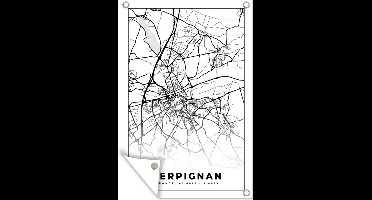 Tuindecoratie Plattegrond - Kaart - Frankrijk - Stadskaart - Perpignan - Zwart wit - 40x60 cm - Tuinposter - Tuindoek