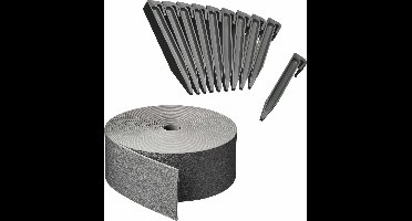 Kunststof grasrand / borderrand grijs inclusief 40x grondpennen van 40 meter x 7,5 cm - Kantopsluitingen tuin