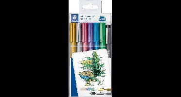Staedtler Metallic marker, etui van 6 stuks in geassorteerde kleuren + Pigment Liner zwart gratis 10 stuks
