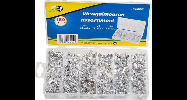 Topgear Vleugelmoer Assortimentbox - Handvastdraaibaar - Roestbestendig - 150 stuks