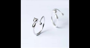 Gading® dames meisje Ring met kat met lange staart-one size ring