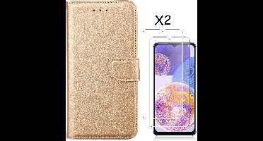 Samsung A23 4/5G hoesje bookcase Goud - Samsung Galaxy A23 4/5G bookcase portemonnee hoesje - Samsung A23 screenprotector / 2X Beschermglas