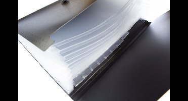 Kangaro documentenmap - A4 - 13 vaks - zwart - clip/elastiek sluiting - K-2070-13