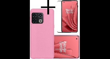 Hoesje - Met Screenprotector - Geschikt voor OnePlus 10 Pro - Sterk & Shockproof - Back Cover - Siliconen Case - Telefoon Hoes - Lichtroze