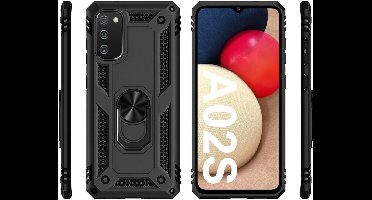 Hoesje Geschikt Voor Samsung Galaxy A02s hoesje Hybrid Armor Anti-Shock hoesje Zwart - Galaxy A02s / A02s Hoesje kickstand Ring houder cover TPU backcover hoesje