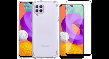 Hoesje geschikt voor Samsung Galaxy M22 - Transparant Backcover Shockproof Case + Glas Full Screen Screenprotector