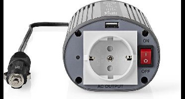Nedis Omvormer Gemodificeerde Sinusgolf - Ingangsvoltage: 12 V DC - Apparaat stroomoutput: Type F (CEE 7/3) / USB-A - 230 V AC 50 Hz - 150 W - Piekvermogen: 300 W - Sigarettenaansteker - Zilver