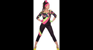 Wilbers & Wilbers - Jaren 80 & 90 Kostuum - Spetterend Aerobic Neon 80s Kostuum Vrouw - Zwart - Maat 46 - Carnavalskleding - Verkleedkleding