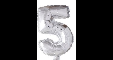 Folie ballon cijfer 5 zilver 41cm
