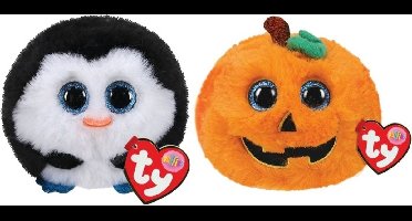 Ty - Knuffel - Teeny Puffies - Waddles Penguin & Halloween Pumpkin
