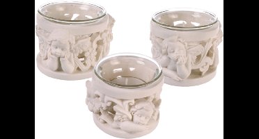 Decoratieve Engel Theelicht houders set van 3 stuk - Polyresin Engel theelicht houders wit - 6,5 cm x 5,5 cm