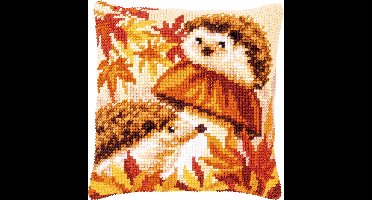 Kruissteekkussen kit Egeltjes op paddestoel