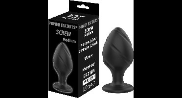 Power Escorts - Screw Plug Medium Anal Plug - 7,4 CM X 3,6 CM / 2,9 Inch X 1,9 Inch - Butt Plug - Zwart - Kwaliteits Silicone - Geen Goedkoop Tpe Materiaal - Stoere Cadeaubox - BR216M