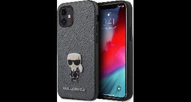 Zilver hoesje van Karl Lagerfeld - Backcover - voor iPhone 12 Mini - Saffiano