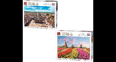 King legpuzzel dutch collection zaanse schans windmolens - tulpenveld - hollands landschap 1000 stukjes & King legpuzzel dutch collection Delft stadhuis en markt 1000 stukjes