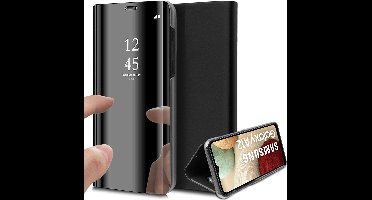 Hoesje geschikt voor Samsung A12 - Spiegel Book Case Cover Hoes Zwart