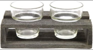 Non-branded Theelichthouder 18 Cm Hout/glas Grijs/transparant