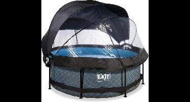 EXIT Stone zwembad ø244x76cm met filterpomp en overkapping en schaduwdoek - grijs