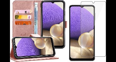 Hoesje geschikt voor Samsung A32 en Screenprotector Book Case Kunstleer Wallet Rosegoud + Screen Protector Glas