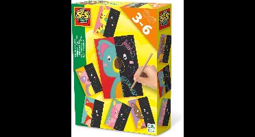 SES - Ik leer scratchen - 6 scratch kaarten en houten kras pen - met hulplijnen