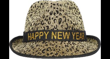 Trilby Hoed 'Happy New Year' Panter Goudkleurig
