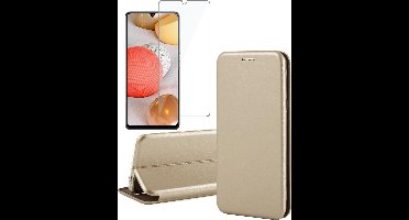 Hoesje geschikt voor Samsung A42 en Screenprotector - Book Case Slim Wallet Goud + Screen Protector Glas