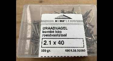Homefix. Spijker. Rvs-A2. 2.1 x 40 mm lang. 350 gram Draad nagels. Bol kop.