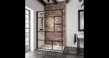 Schulte douchewand - inloopdouche 140x200 - mat zwart - helder veiligheidsglas met decor - antikalk - montage op douchebak of op de vloer