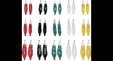 TRU COMPONENTS 93038C196 Krokodillenklemmen-set Zwart, Rood, Wit, Groen, Geel 30 stuk(s)