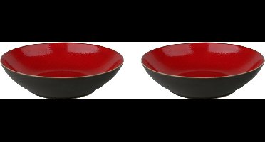 Palmer - Lava - Bord diep - Pastabord - 2 stuks - ø 21 cm - Rood/Bruin - Stoneware - Bordenset