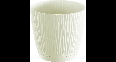 Prosperplast Plantenpot/bloempot Waves - kunststof - creme wit - D24 x H23 cm - binnen/buiten - met opvangschaal