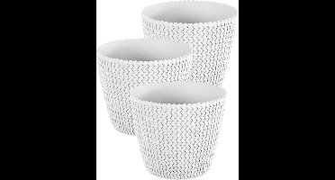Prosperplast Plantenpot/bloempot Splofy - 3x - parel wit - kunststof - D19 x H16 cm - binnen/buiten - stijlvol