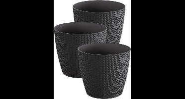 Prosperplast Plantenpot - Set van 3x stuks - antraciet - kunststof - D19 x H17 cm - Stijlvol - buiten/binnen