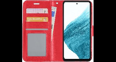 Hoesje - Met Pasjeshouder - Geschikt voor Samsung Galaxy A53 - Luxe Bookcase Portemonee - Flip Case - Kunstleer Book Case - Flipcase - Book Cover - Walletcase - Portemonneehoes - Rood